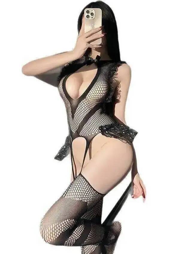 Fishnet Stocking Women - Bodystocking en résille sexy avec dentelle,