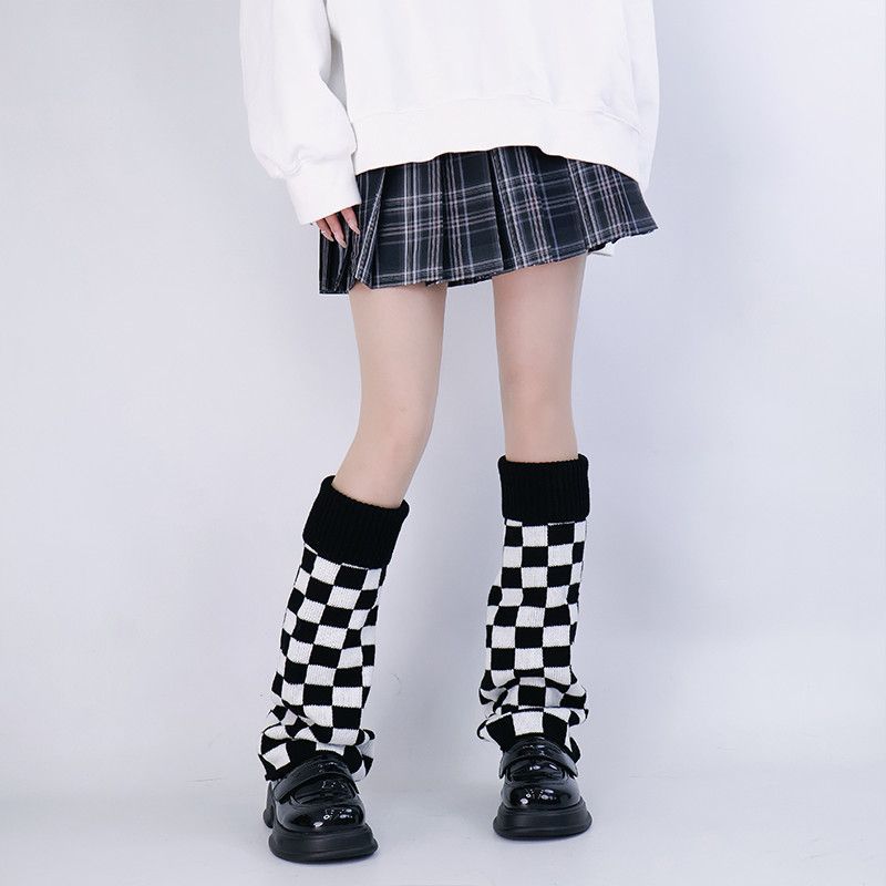 Boot Sock Slouchy - Guêtres en tricot à carreaux noirs
