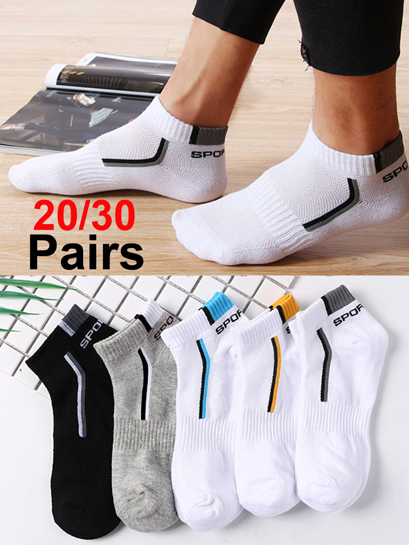Ankle Sock Low Cut - 30 paires de chaussettes de cheville