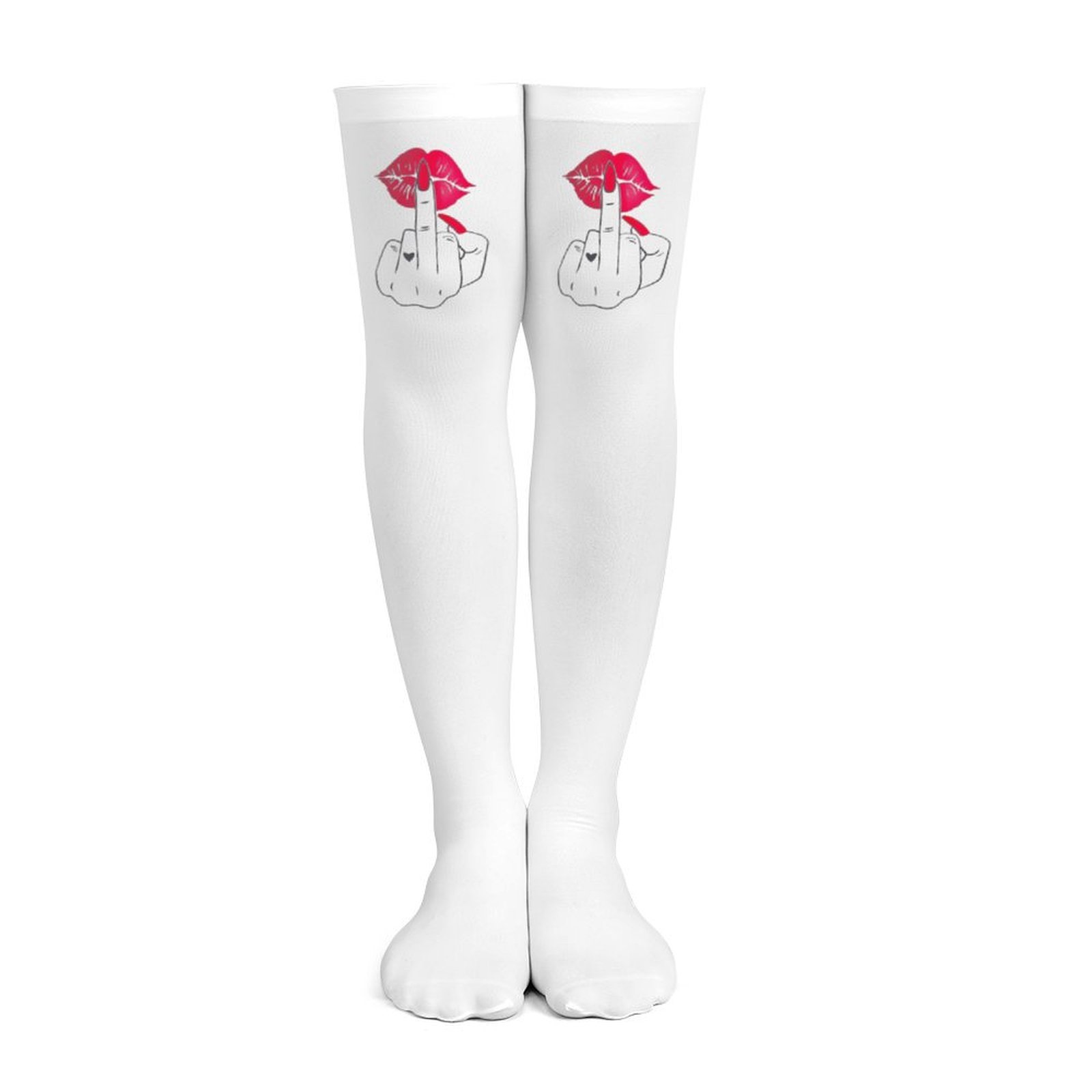 Knee High Sock Women - Chaussettes blanches pour femmes avec motif