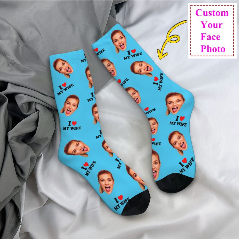 Dress Sock Men - J'aime ma femme personnalisé visage Photo