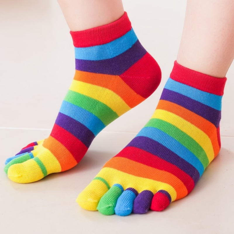 Toe Sock Split - Chaussettes pour femmes, rayées arc-en-ciel, cinq