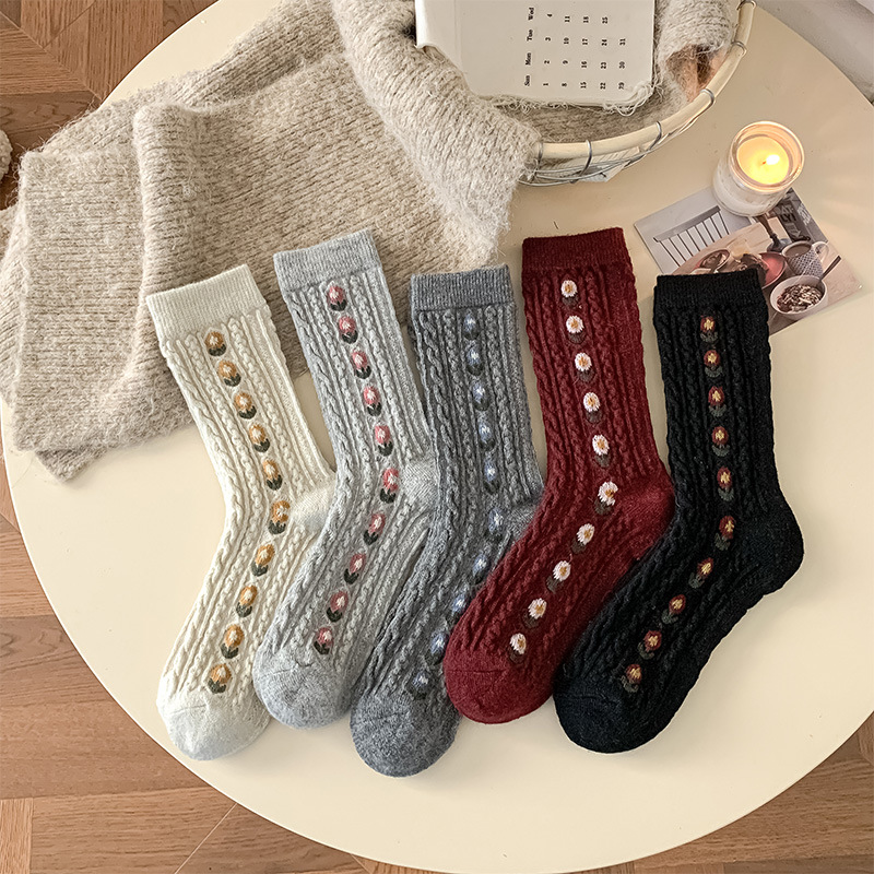 Boot Sock Slouchy - Chaussettes coréennes en laine florale douce,