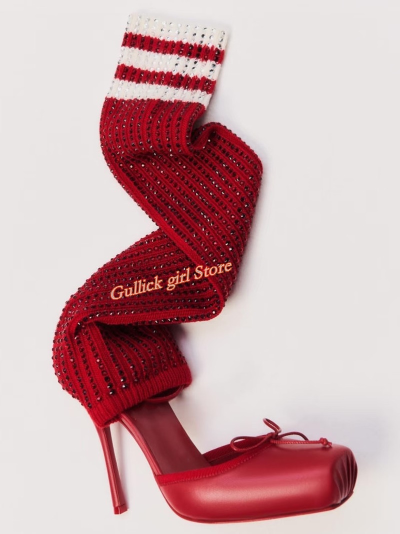 Knee High Sock Women - Bottes rouges en tricot à bout