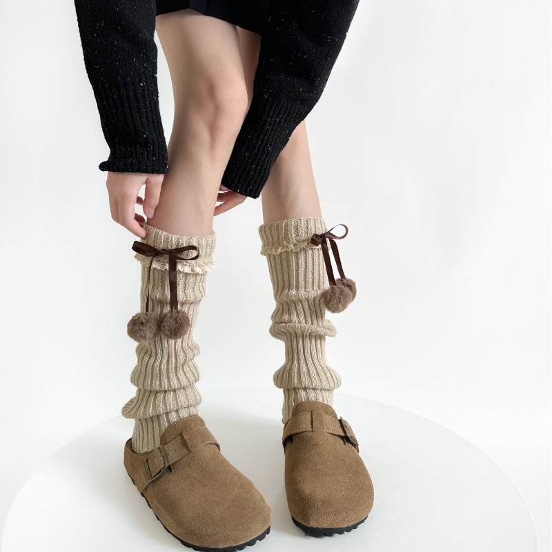 Boot Sock Slouchy - Jambières en tricot chameau avec nœud