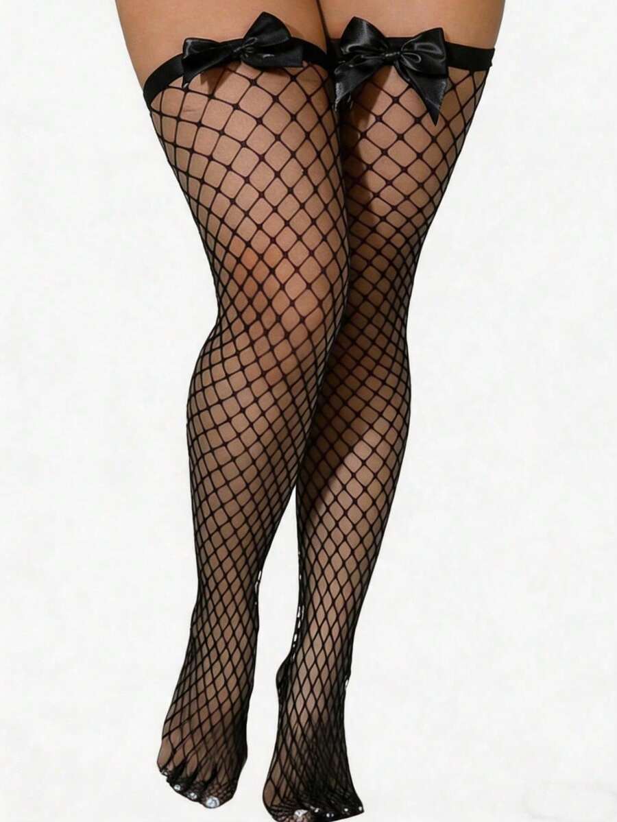 Bas résille à nœuds décoratifs - Knee High Sock Women avis et prix